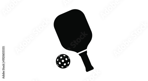 Black pickleball paddle and ball depicted in a stark silhouette