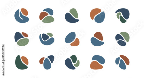Collection of abstract organic shapes in earthy colors, modern minimalist design elements