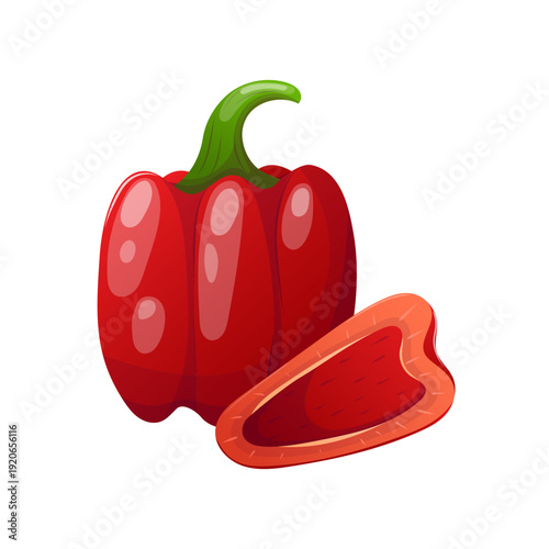Fresh red bell pepper with slice vector