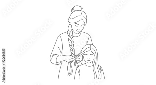 Mother gently braiding her young daughter's hair in a tender moment.