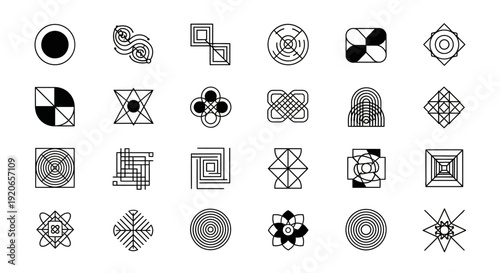 Modern Abstract Geometric Shapes Collection. Minimalist Black and White Line Art Patterns.