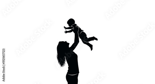Mother playfully tossing her baby in the air.