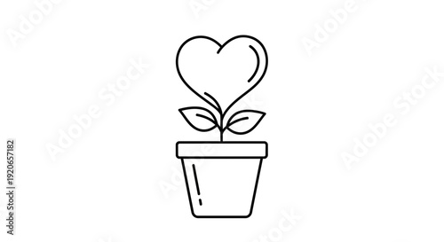 Simple line drawing of a potted plant with heart shaped leaves.
