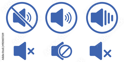 Mute and unmute vector icons, red no-sound circle and green volume allowed symbols, representing silent and permitted audio, volume control, and audio restriction for digital apps, presentations, and 