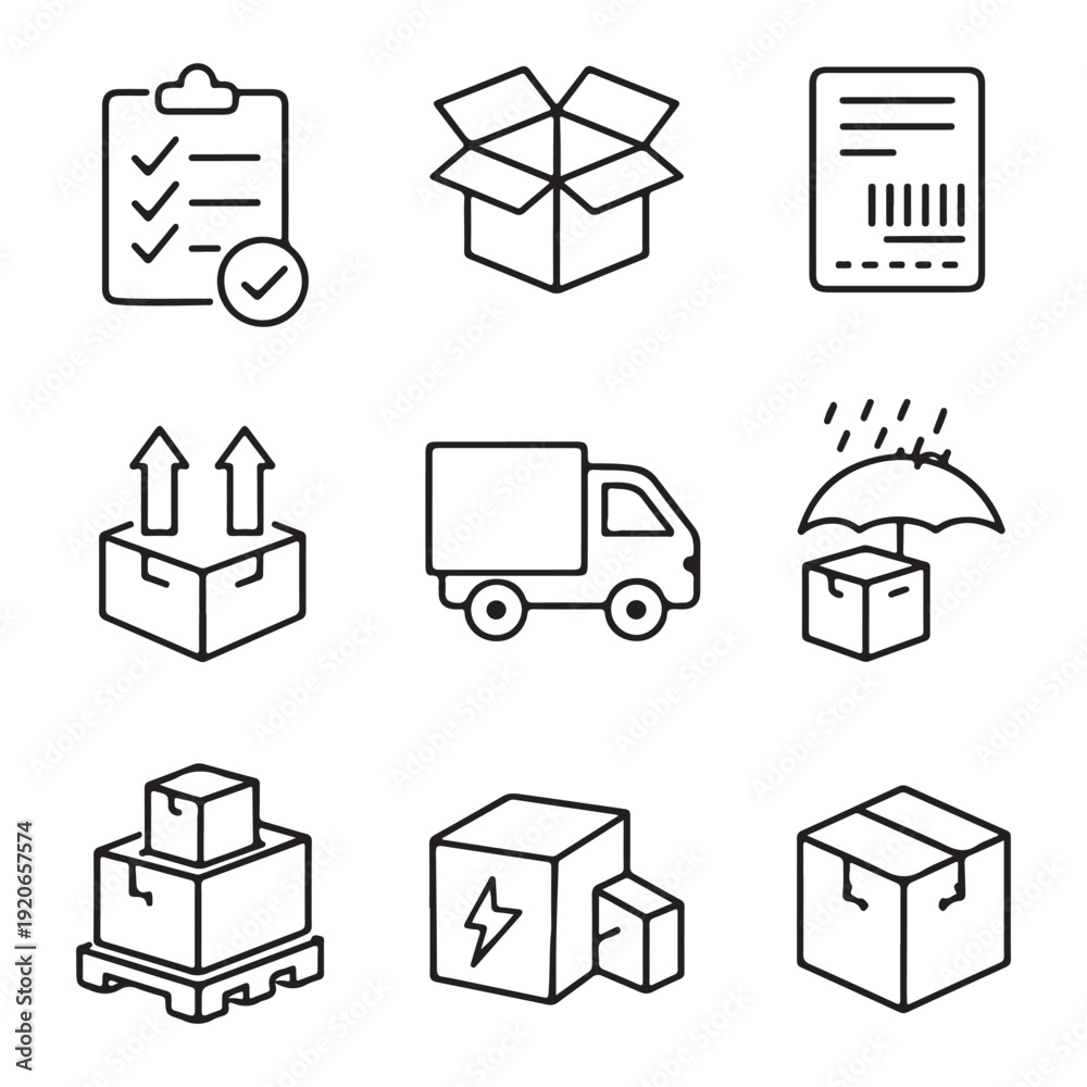 custom made wallpaper toronto digitalShipping and Delivery Box Silhouette Icons – Logistics, Cargo and Packaging Vector Set