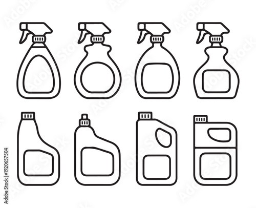 Spray Bottle and Trigger Cleaner Silhouette Icons – Household Cleaning Container Vector