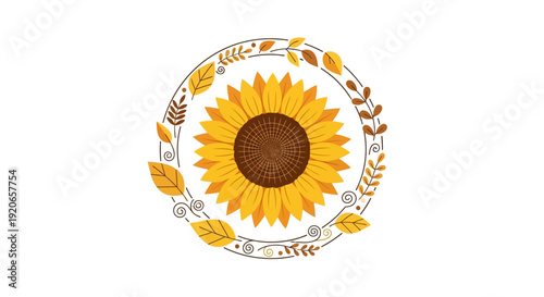 Sunflower Wreath Illustration for Autumn Season
