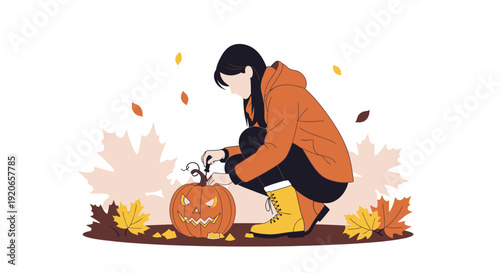Autumnal Activity Of Preparing A Spooky Jack O Lantern For Halloween