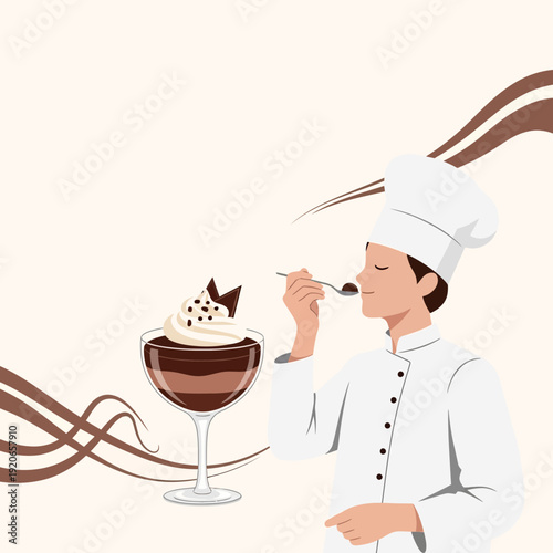 A Chef Expertly Tasting Chocolate Dessert, Elegant Presentation, Culinary Delights and Sweet