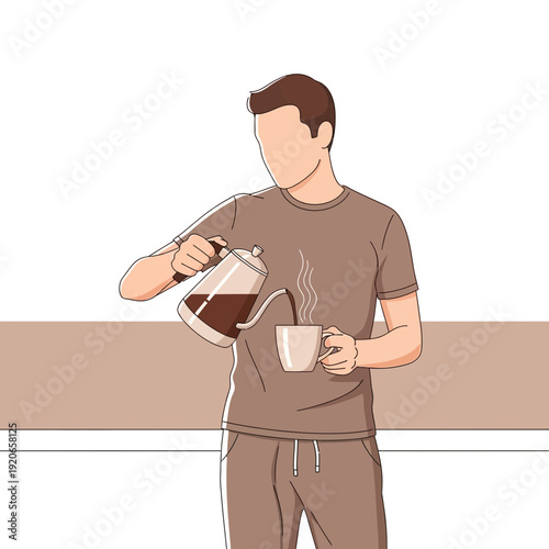 Barista Carefully Pouring Freshly Brewed Coffee Into a Delicate White Mug in a Minimalist Style