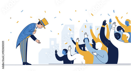 Celebration Of Success: Distinguished Figure Acknowledges A Cheering Audience In City