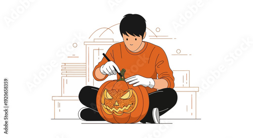 Creative Person Carving A Halloween Pumpkin Creating Spooky Festive Decorations