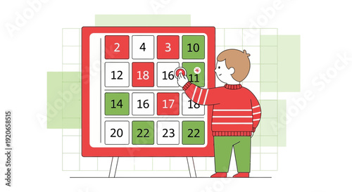 A Young Individual Interacting With an Educational Number Grid Presentation