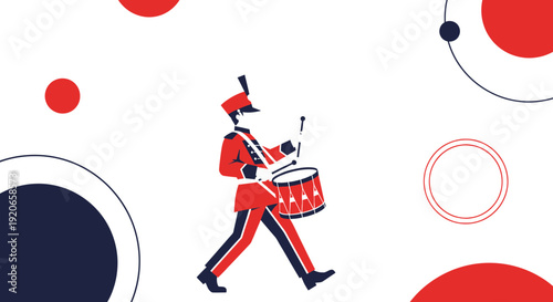 A Marching Band Musician Silhouetted Drummer Performance in Red and Blue Design