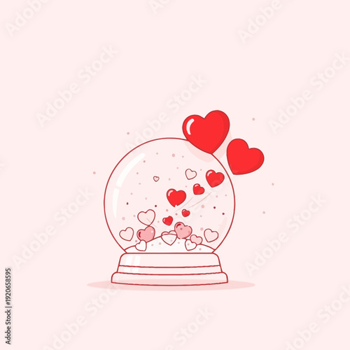 Charming Snow Globe Illustration Depicting Festive Hearts Perfect For Romantic Holiday Greetings