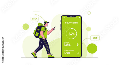 Digital Tracking of Hiking Journey: Pedometer App Displays Progress and Activity Statistics