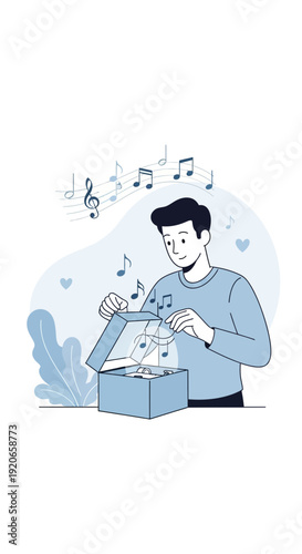 Discovering Melodies: A Person Unveiling Musical Notes from a Treasure Box of Sounds