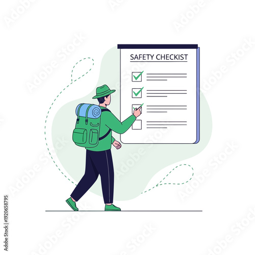 Adventurer Completing Safety Checklist Before Journey, Preparing for Trekking Expedition Adventure