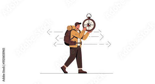 A Person Hiking With Compass Navigating Forward Illustrating Direction and Adventure