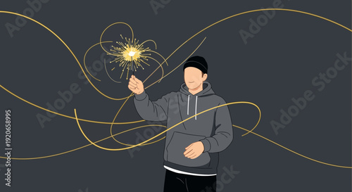 A Person Holding A Sparkler, Illustrating Celebrations And Festive Moments In Illustration
