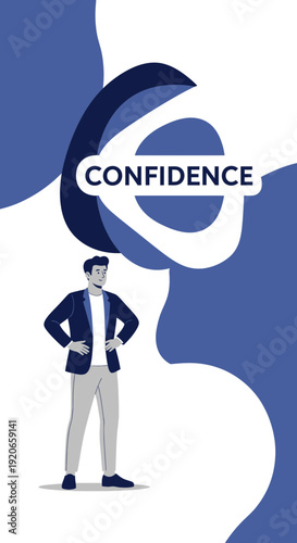 Confident Professional Standing Beneath an Abstract Design Representing Self-Assurance and Strength