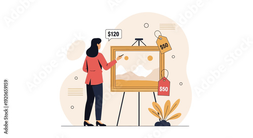 Art Auction Presentation Featuring A Woman Presenting Artwork For Valuation And Sale