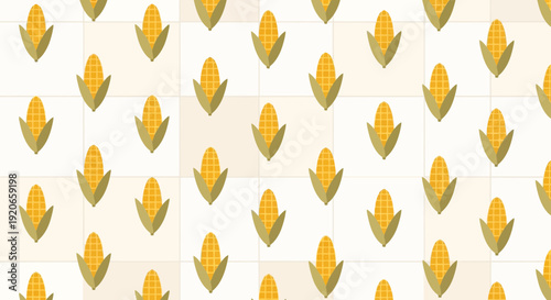 Corn Cob Seamless Pattern on a Gridded Background for Textures and Designs