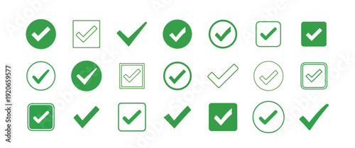 Assorted icons depicting various checkmark and cross combinations in green and gray