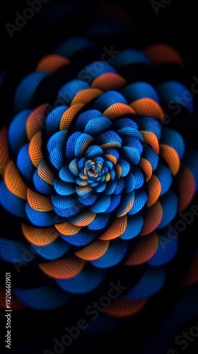Vibrant blue and orange flower-like pattern on dark background