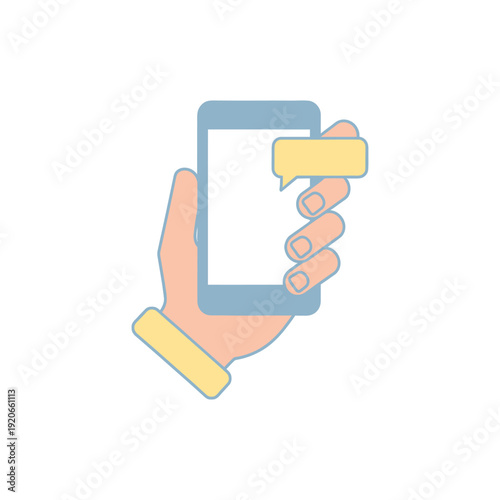 Hand Holding Smartphone with Chat Notification Bubble