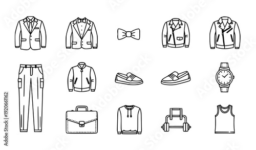 Men Fashion Linear Outline Icons – Business and Casual Wear Set
