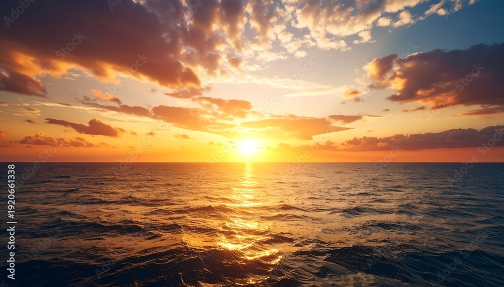 Obraz premium Serene Ocean Sunset with Cloudy Sky.