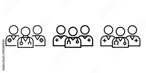 Doctor line icon. three doctors icon. medical team line icon. doctor and nurse group icon. healthcare team. medical staff.