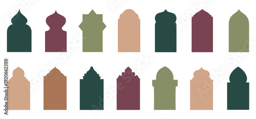 Islamic and ramadan kareem windows in oriental style. decorative oriental window collection. islamic frame collection ornament, Set of Islamic border frame vector.