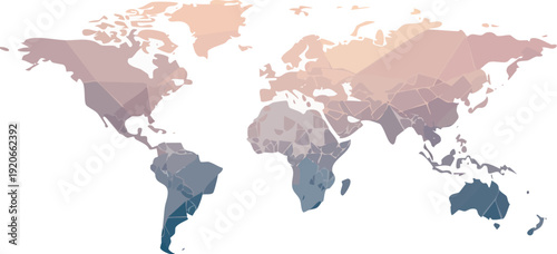 Stylized world map in soft blue and pink gradient colors, depicting continents and oceans, for global travel and geography themes.