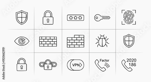 Cybersecurity Protection and Privacy Thin Line Icons Pack