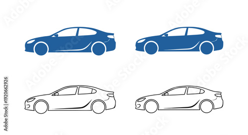 Minimal Car Silhouettes and Sedan Outline Icons Set