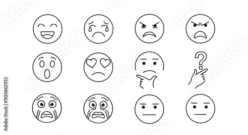 Basic Human Emotions and Facial Expressions Thin Line Icons Pack