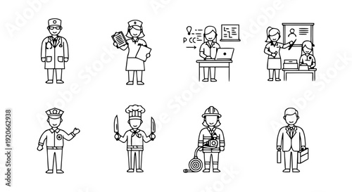 Occupations and Professions Thin Line Icons Set