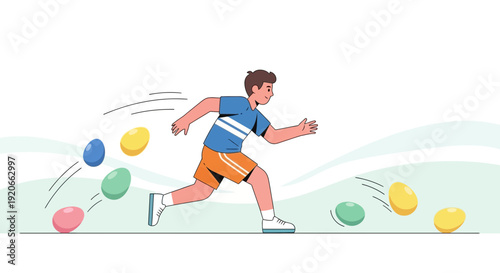 Energetic Boy Runs Chase, Catching Easter Eggs During Spring Celebration Activities