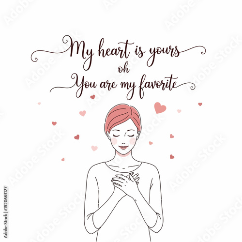 Expressing Affection: A Heartfelt Illustration Featuring a Woman and Romantic Message