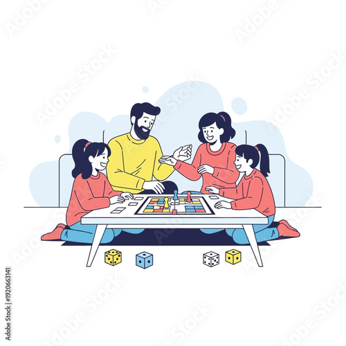 Family Enjoying Game Night Together, Playing Board Game For Quality Time And Bonding