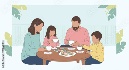 Family Enjoying Tea Time Together, Peaceful Moment, Sharing Treats, And Building Bonds