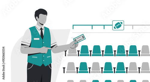 Football Game Usher Showing Ticket Illustration Representing Seating and Event Access