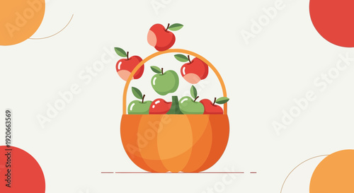 Fresh Apples Spilling From A Basket Vector Illustration With Minimalist Design Elements