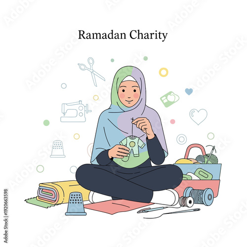 Generous Muslim Woman Crafts for Ramadan Charity