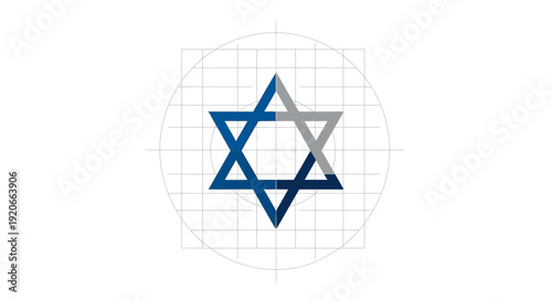 Geometric Star Of David Symbol With Blue And Gray Tones Over Grid And Circle Elements