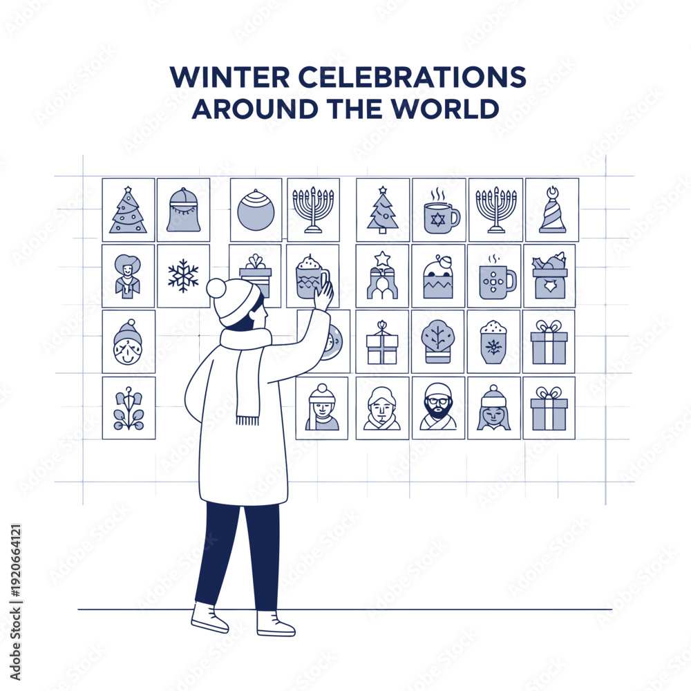 Obraz premium Global Winter Festivities Illustrated Icons And Cultural Showcase