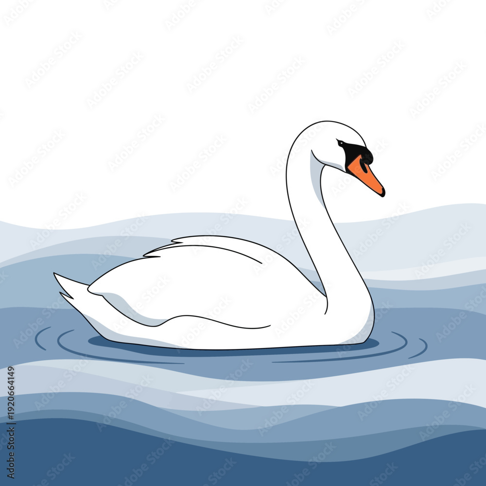 Fototapeta premium Graceful Swan Floating Serene Water Vector Illustration