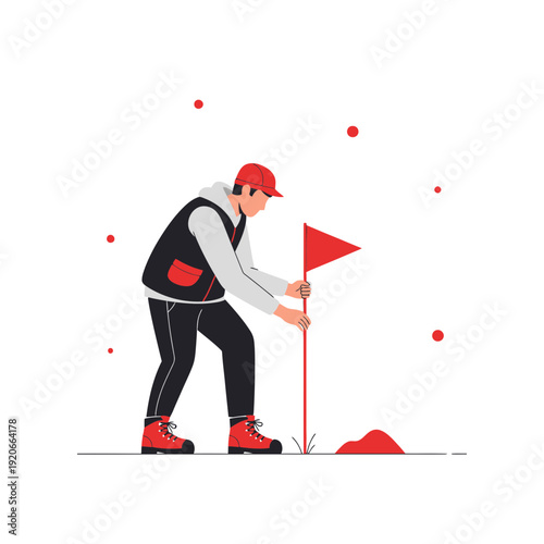 Goal Achievement: A Dedicated Individual Planting a Flag, Symbolizing Triumph and Perseverance